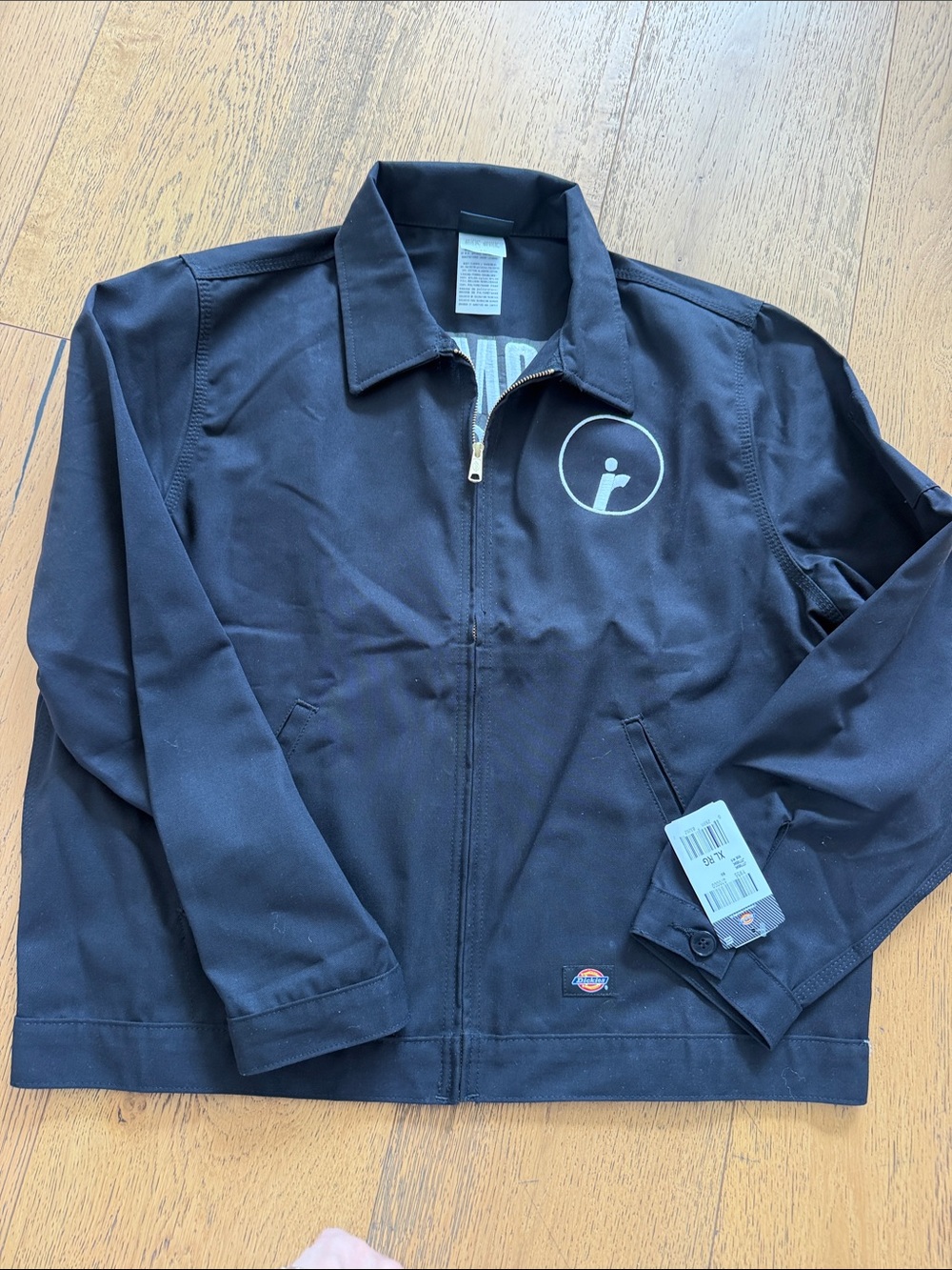 Dickies Black Zip-Front Lightweight Work Jacket with insomniac logo on the back